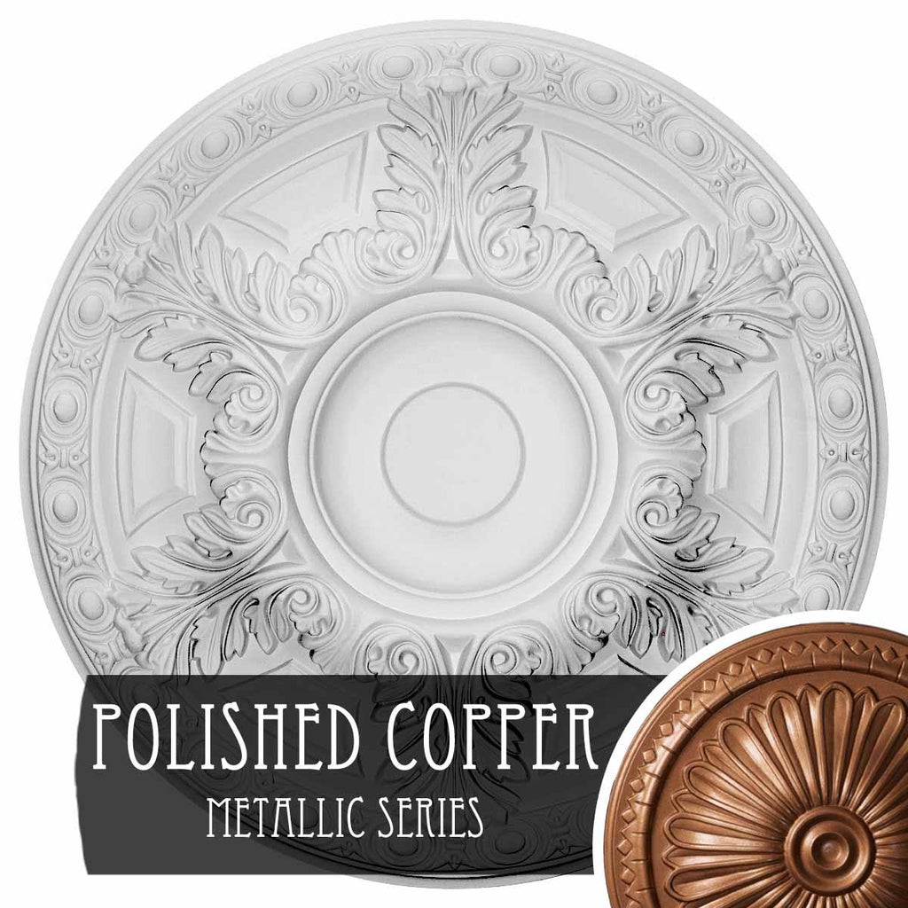 23 1/2x22OD x 2 3/4x22P Hand-Painted Polished Copper Ceiling Medallion L144