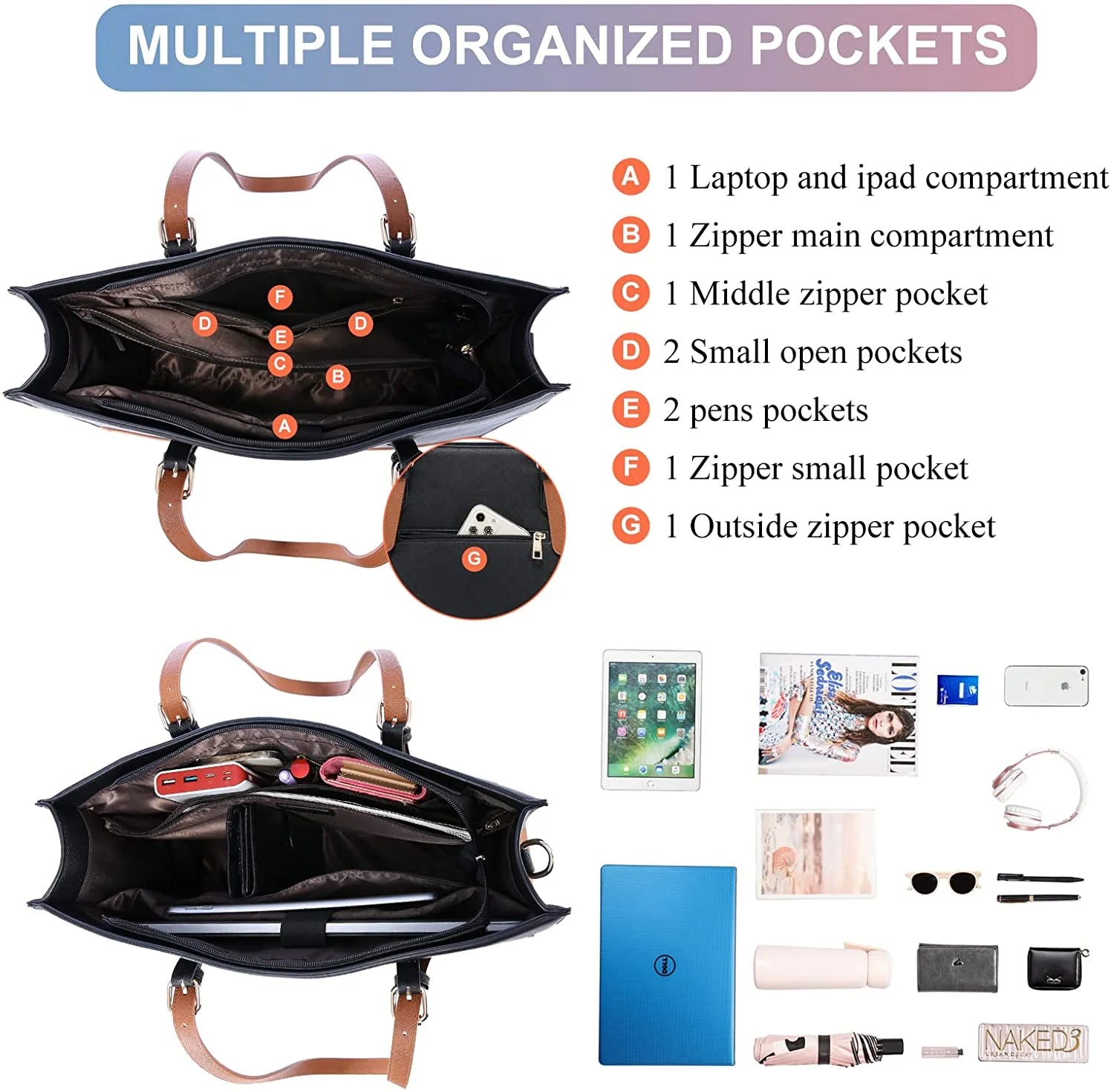Leather Waterproof Laptop Tote Bag for 15.6 inch Computer K661735