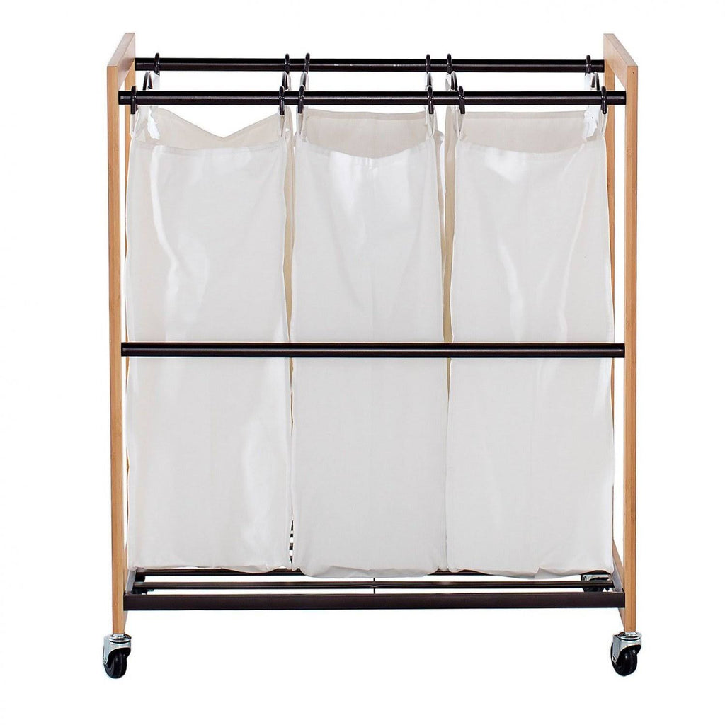 Bamboo Laundry Cart with 3 Bags J934455