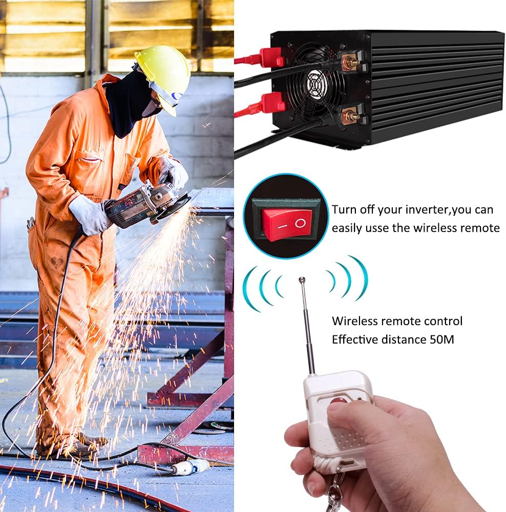 3000 Watt Pure Sine Wave Power Inverter 12V DC to 110V AC with 4 AC Outlets & USB Output J699292
