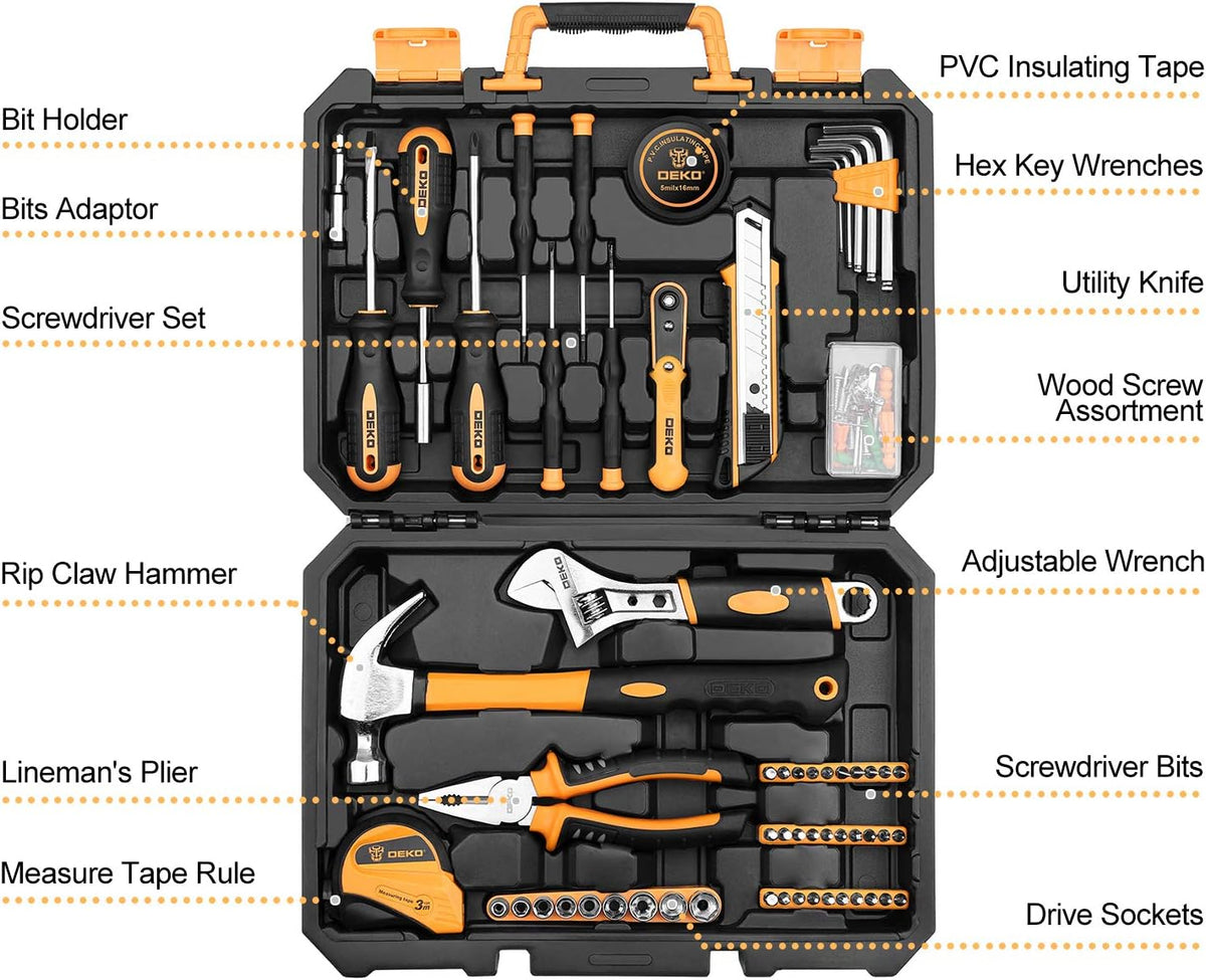 100 Piece General Household Hand Tool Kit with Plastic Tool Box Storage Y9472