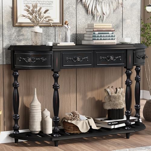 Retro Wood Curved Console Table 52-Inch with Drawers U500