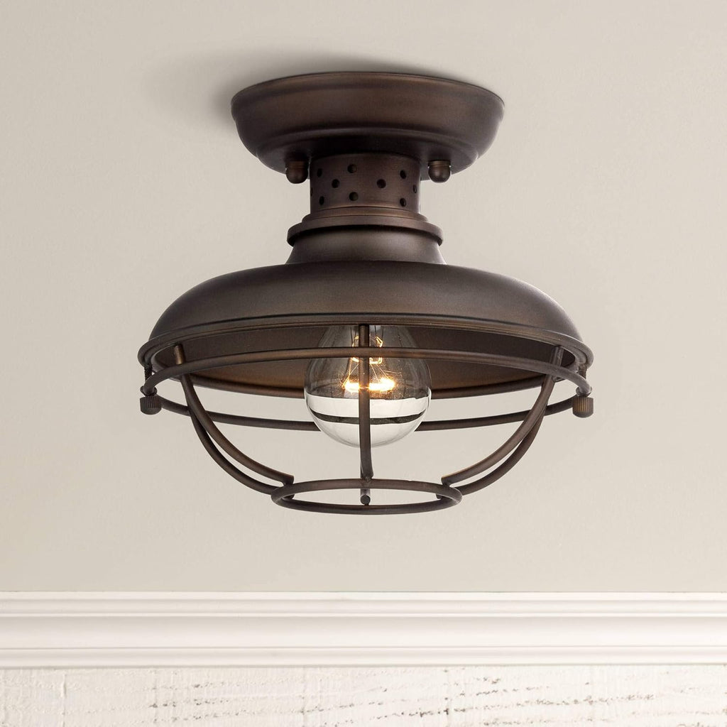 Rustic Industrial Galvanized Steel Open Cage Outdoor Ceiling Light Fixture D3549