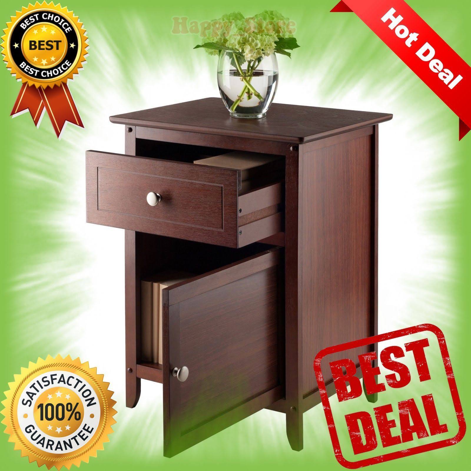 Antique Walnut Night Stand with Drawer and Cabinet Z610751