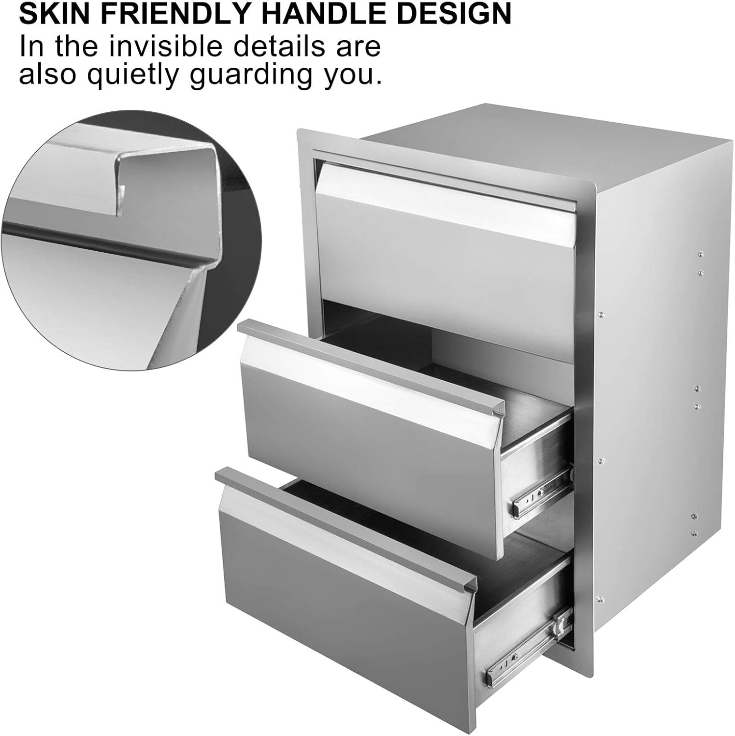 Stainless Steel Double Access BBQ Drawers Box Frame Style Flush Mount Outdoor Kitchen Storage Double Drawers D573459