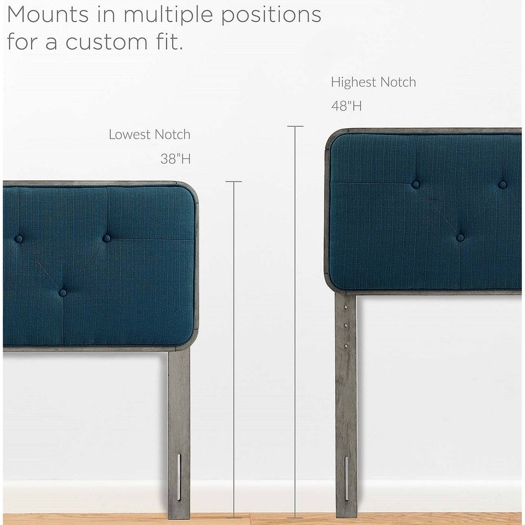 King Size Blue Fabric Tufted Wooden Headboard E548