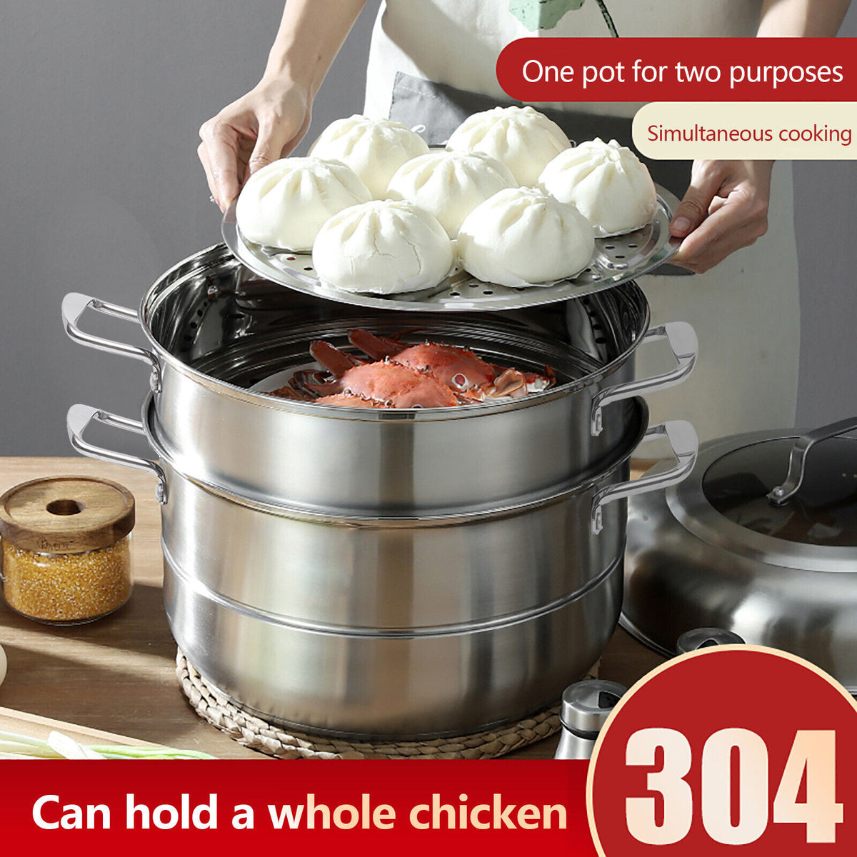 Stainless Steel 5 Tier Steaming Pot with Lid Cookware D9413