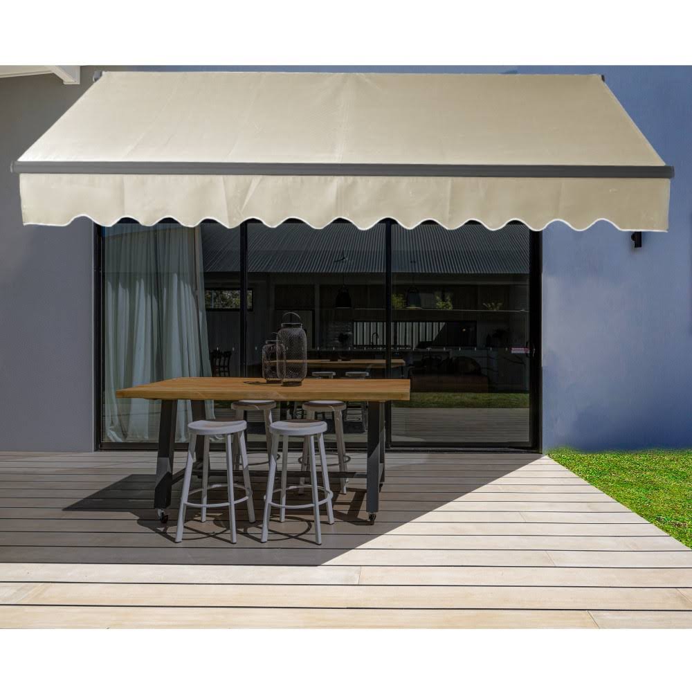13 x 10 ft. Black Frame Retractable Patio Canopy Awning Ivory Q825936