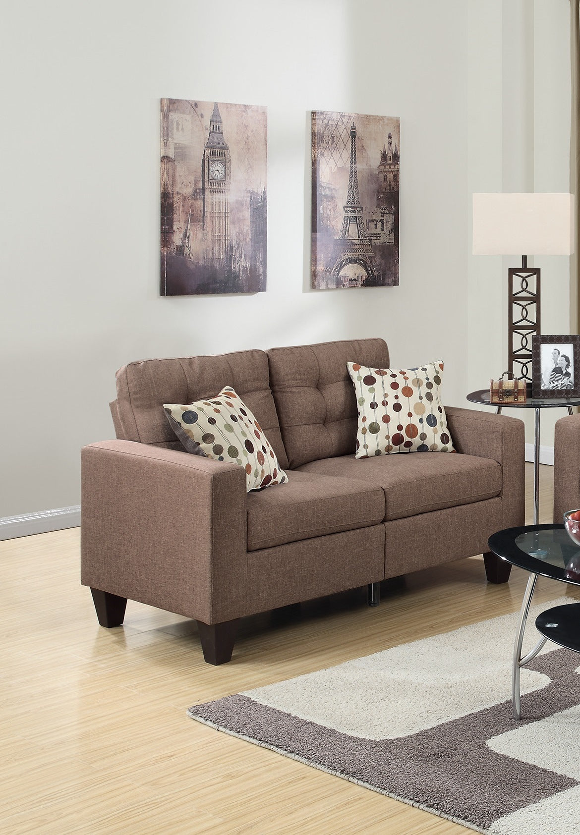 2pc Sofa Set in Light Coffee Polyfiber R419920