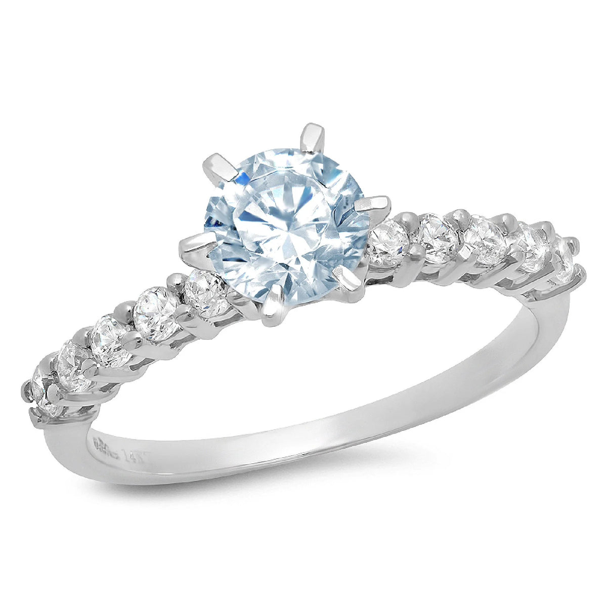 1.05ct Round Cut Blue Simulated Diamond 18k White Gold Ring L446