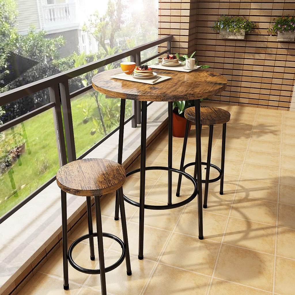 Rustic Brown 3 Piece Round Bar Table and Stools H6682