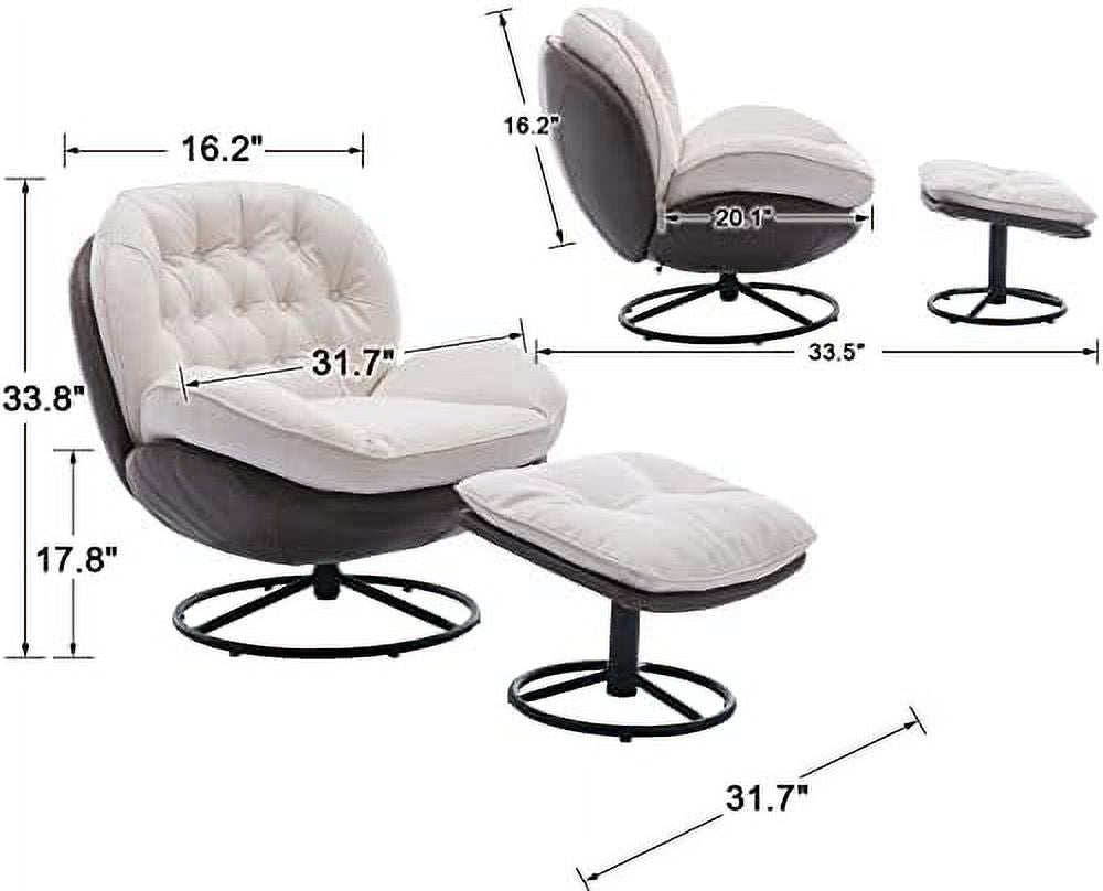 White Linen Swivel Chair with Ottoman R1193
