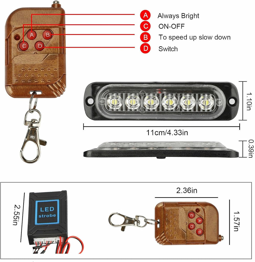 16Pcs LED Emergency Strobe Lights with Control Switch, Amber White, Pack of 2 O899850