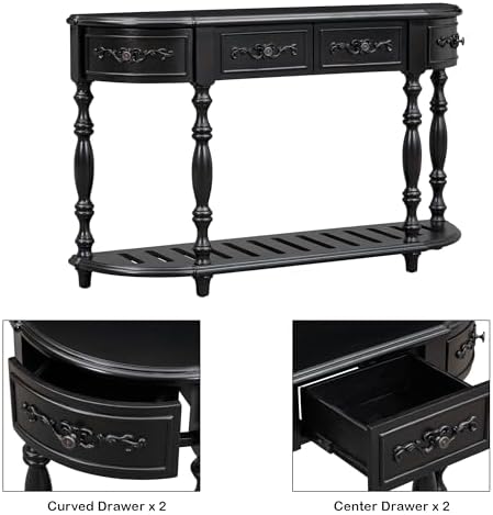 Retro Wood Curved Console Table 52-Inch with Drawers U500
