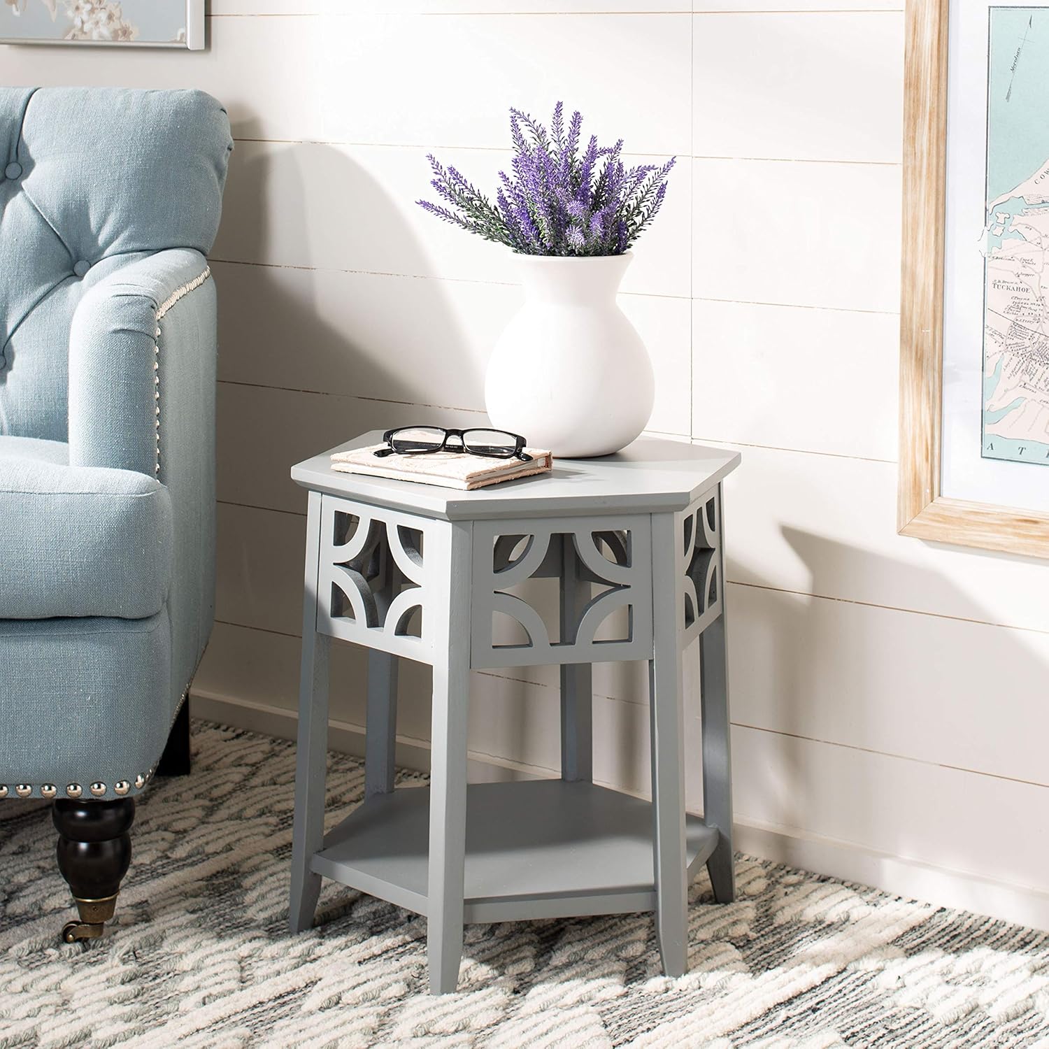 Light Brown Hexagon End Table Z637