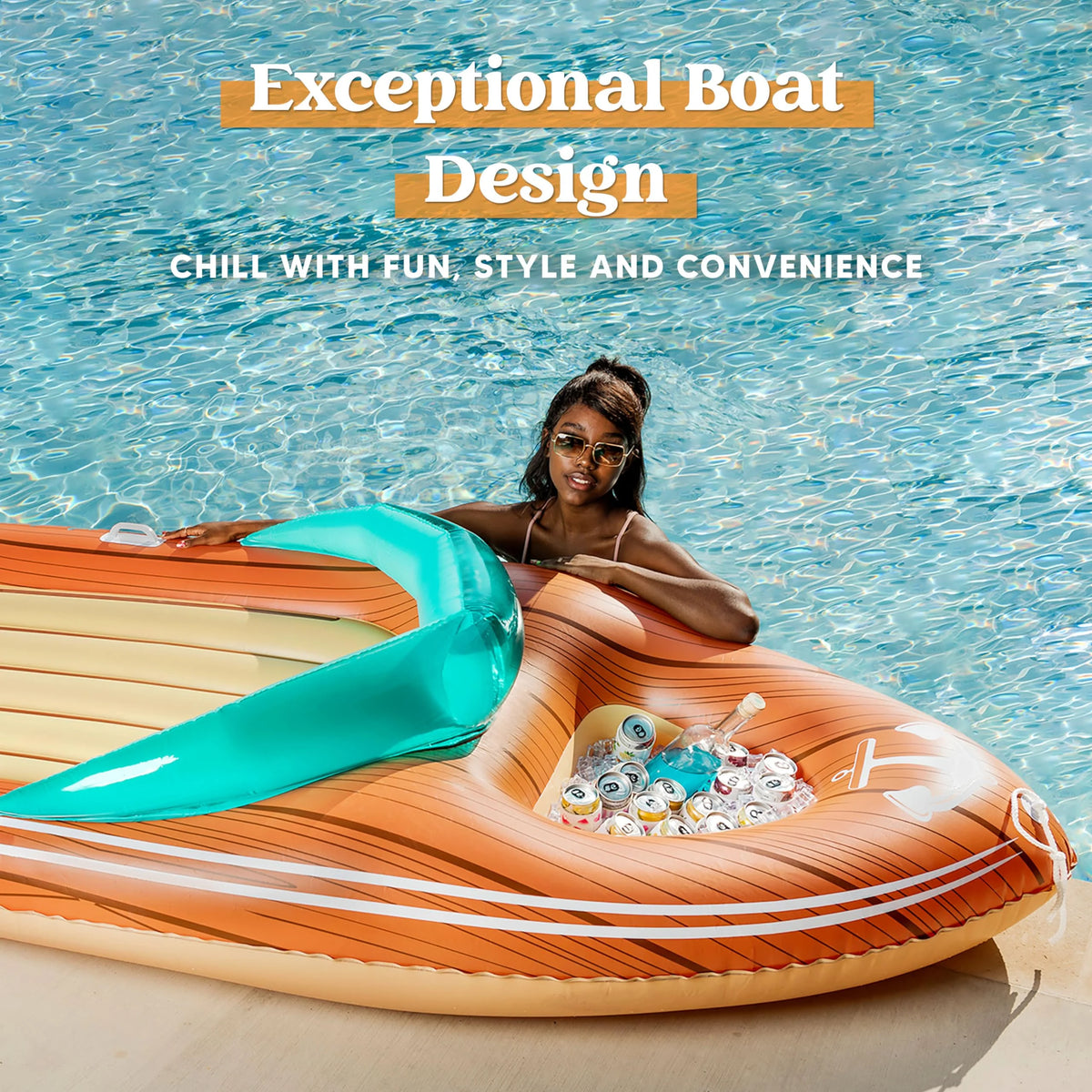 8 ft Inflatable Boat Pool Float with Reinforced Cooler I9987