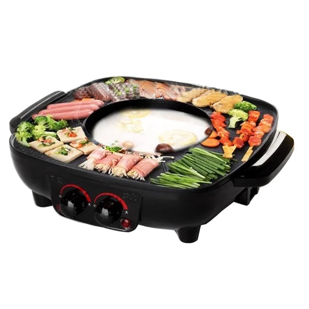Electric Hot Pot with Square Smokeless BBQ Grill and Electric Baking Tray S27044