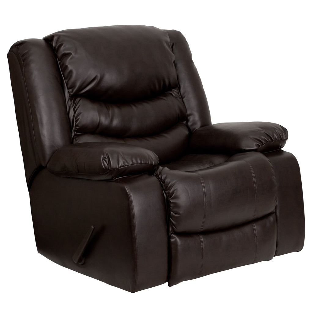 Plush Brown LeatherSoft Lever Rocker Recliner with Padded Arms I182945