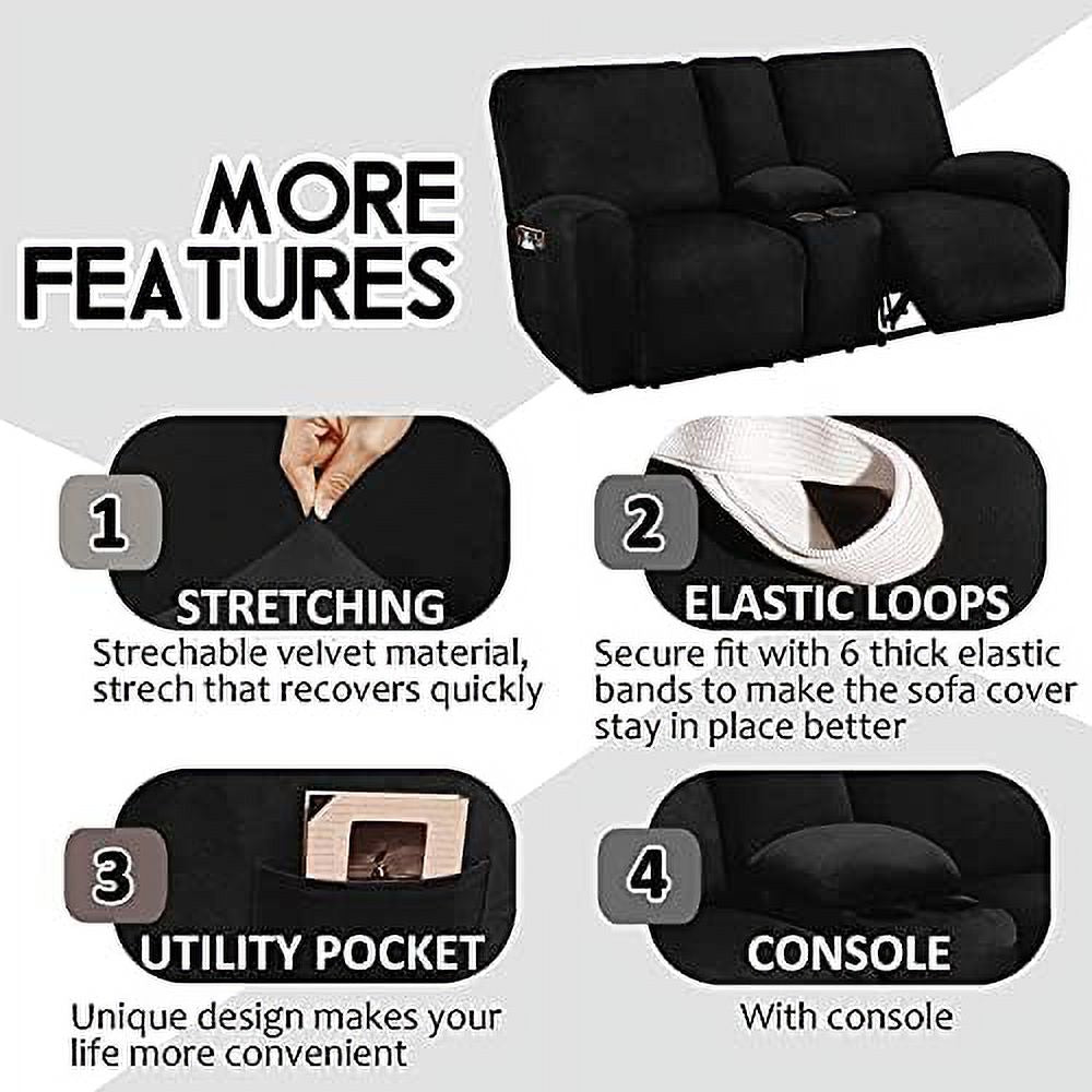 Ivory Velvet 2 Seater Loveseat Recliner Slipcovers with Middle Console U864