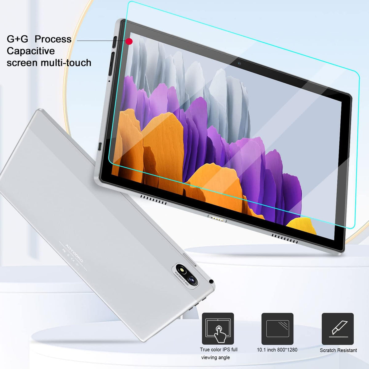 2 in 1 Android Tablet PC with Keyboard 10 Inches, 6GB RAM 64GB Storage Quad-core HD IPS Display Dual Camera WiFi Silver C282338
