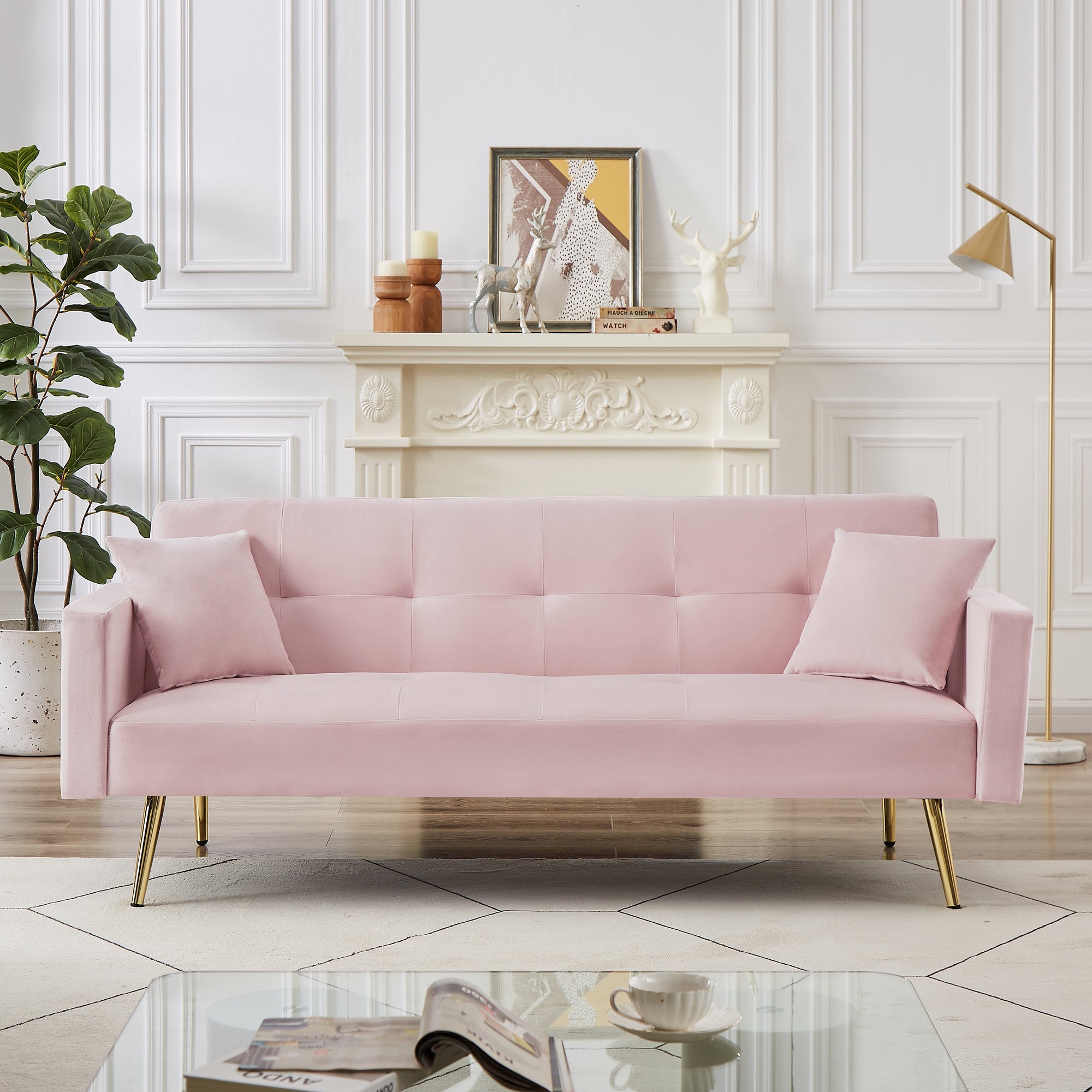 Pink Velvet Convertible Sofa Bed C91189