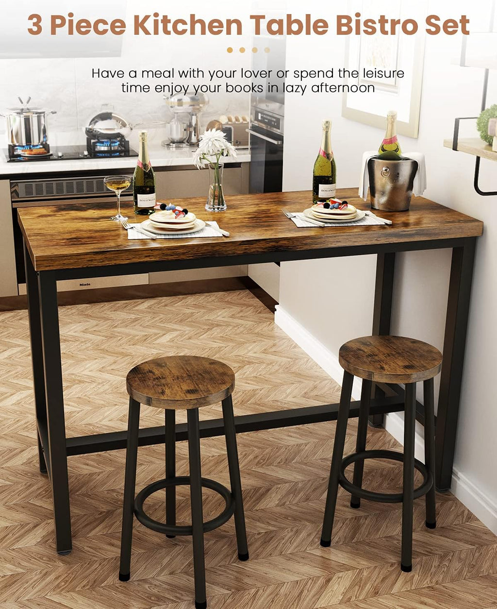 Rustic Brown 3 Piece Round Bar Table and Stools H6682