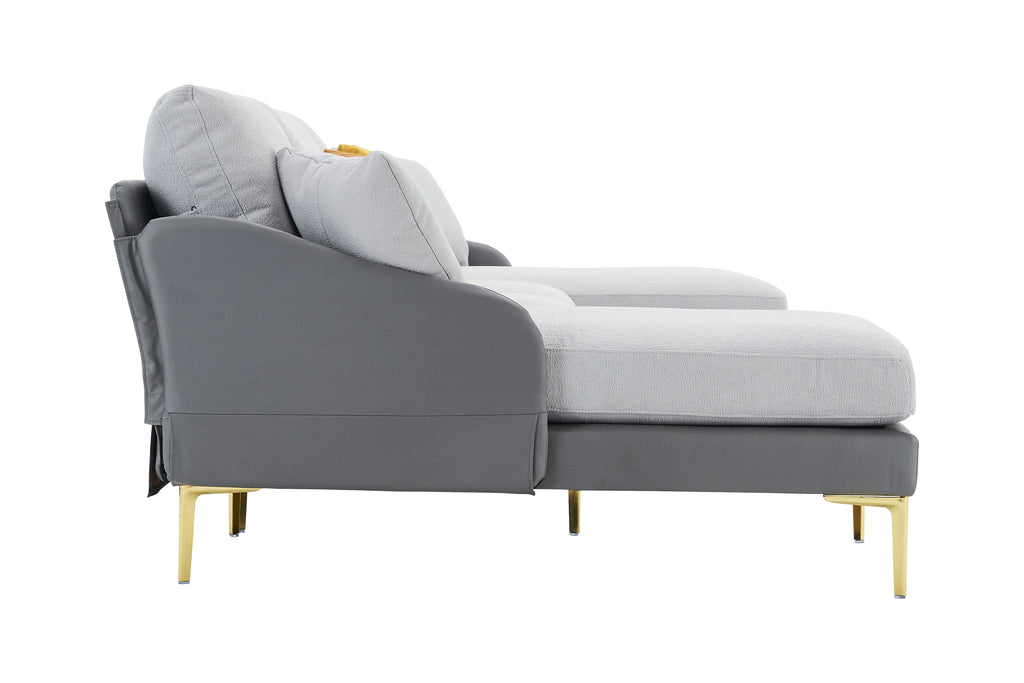 Linen+Leathaire fabric U-shaped sofa with golden legs Z30588