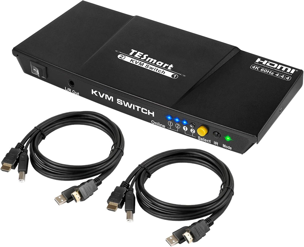 2x1 HDMI KVM Switch 4K@60Hz Ultra HD with 2 Pcs 5ft KVM Cables P33611