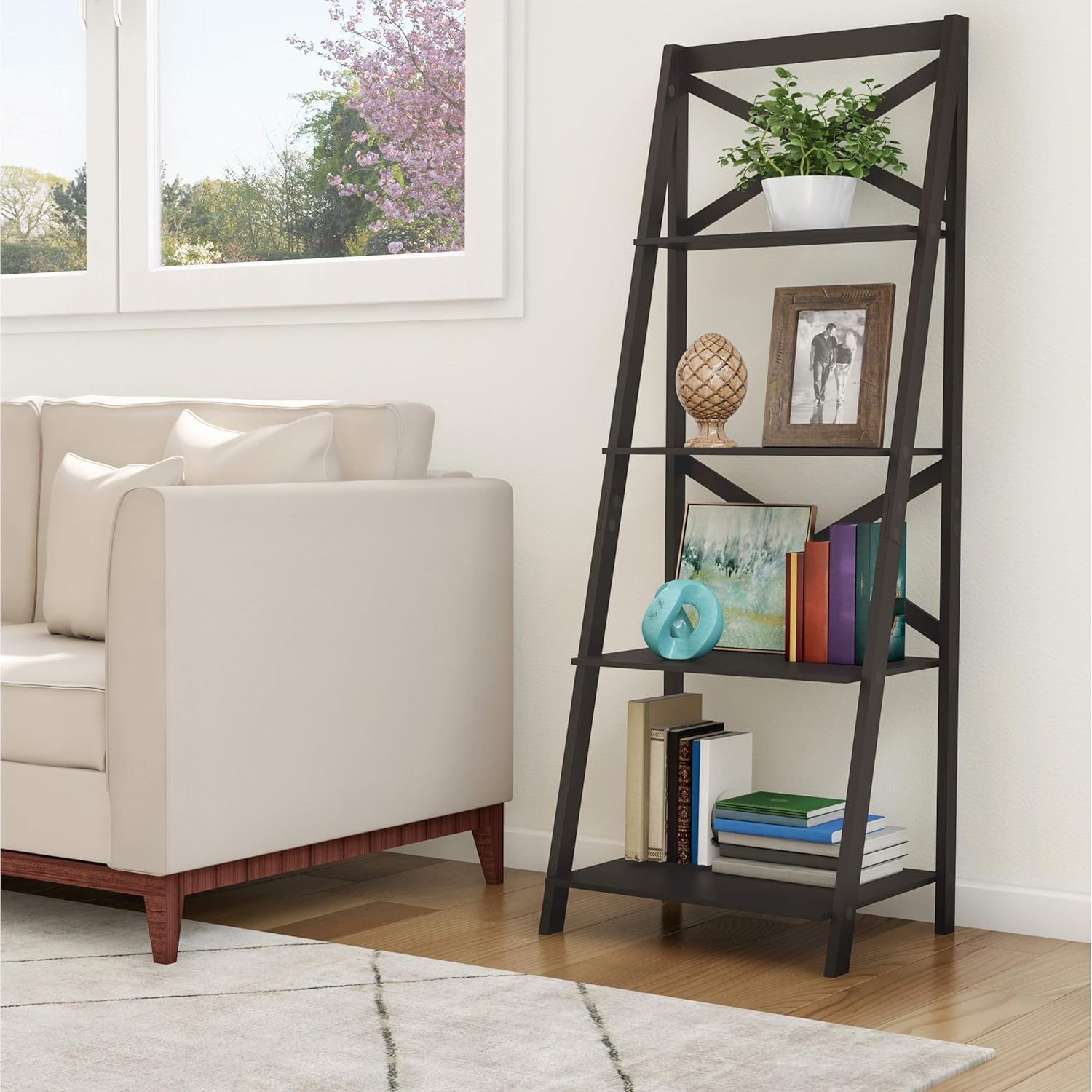 Gray 4 Shelf Ladder Bookshelf V90627