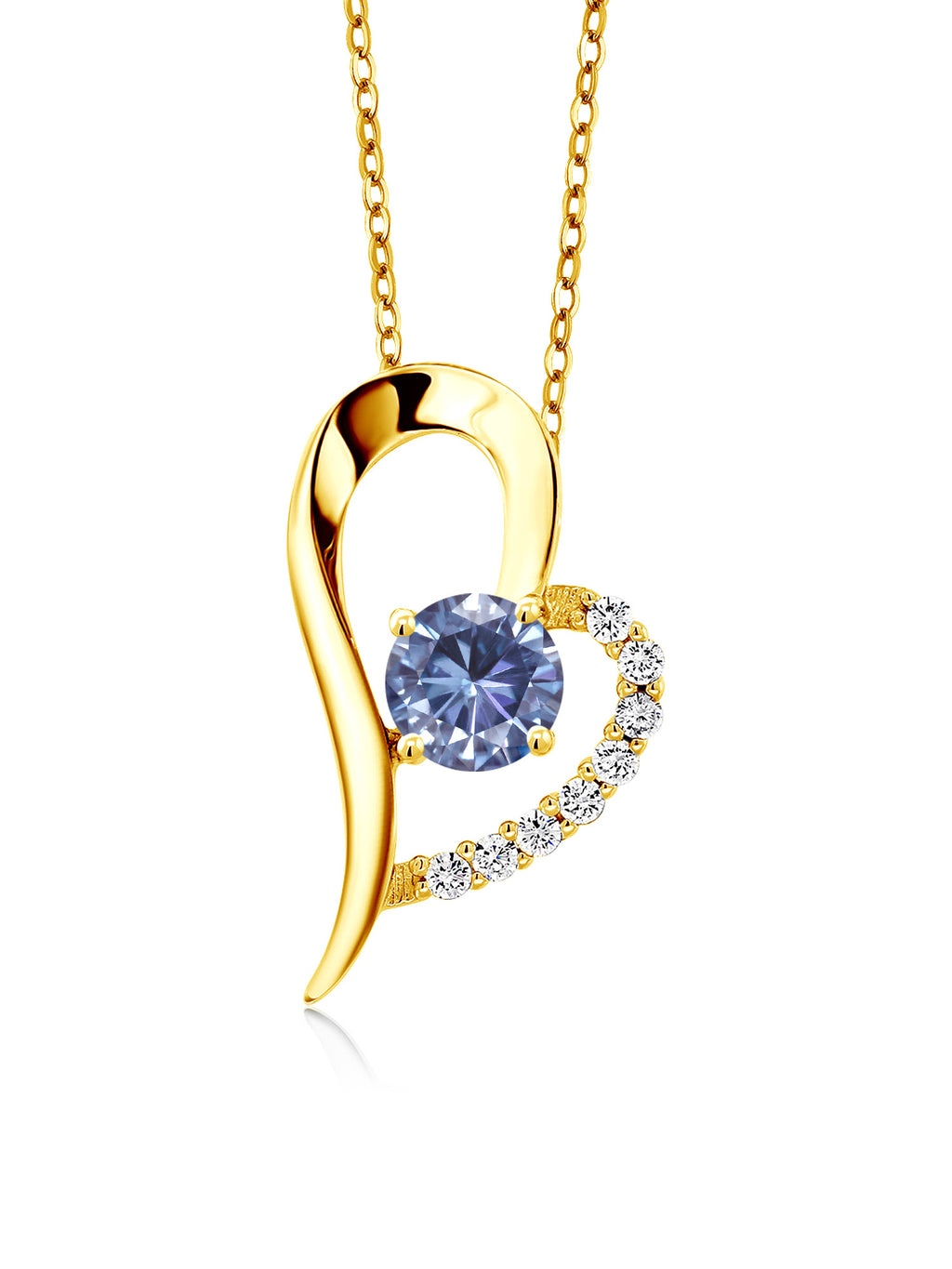 18K Yellow Gold Plated Silver Persian Blue Moissanite Heart Shape Pendant Necklace with 18 inch Chain V423