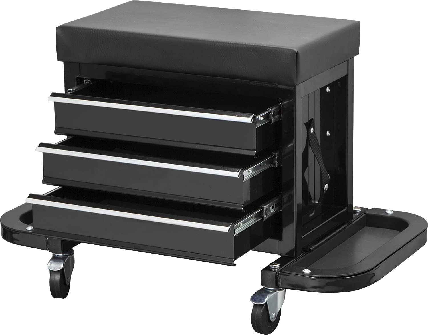 Black 3 Drawer Rolling Garage Tool Storage Chest and Seat L262