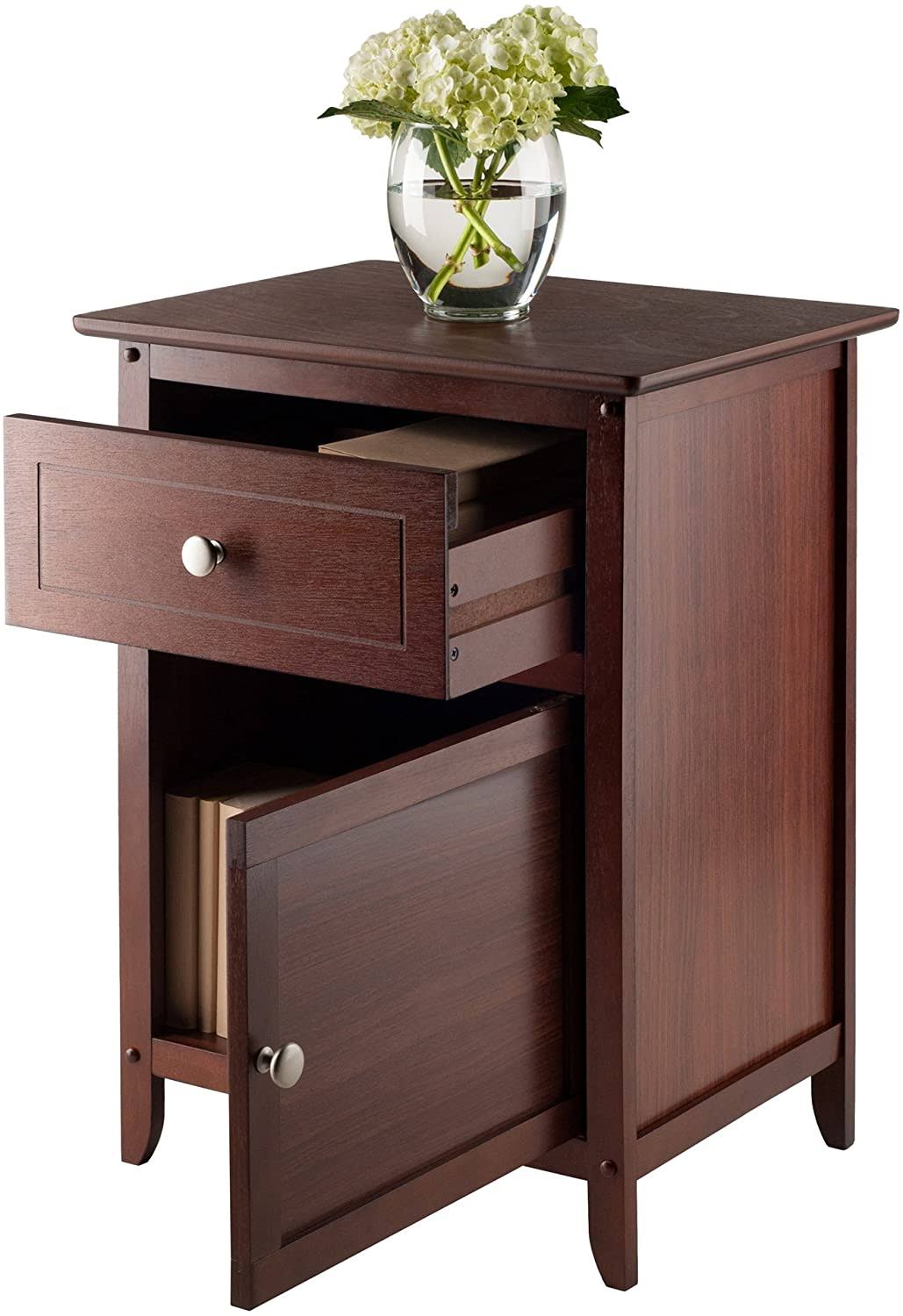 Antique Walnut Night Stand with Drawer and Cabinet Z610751