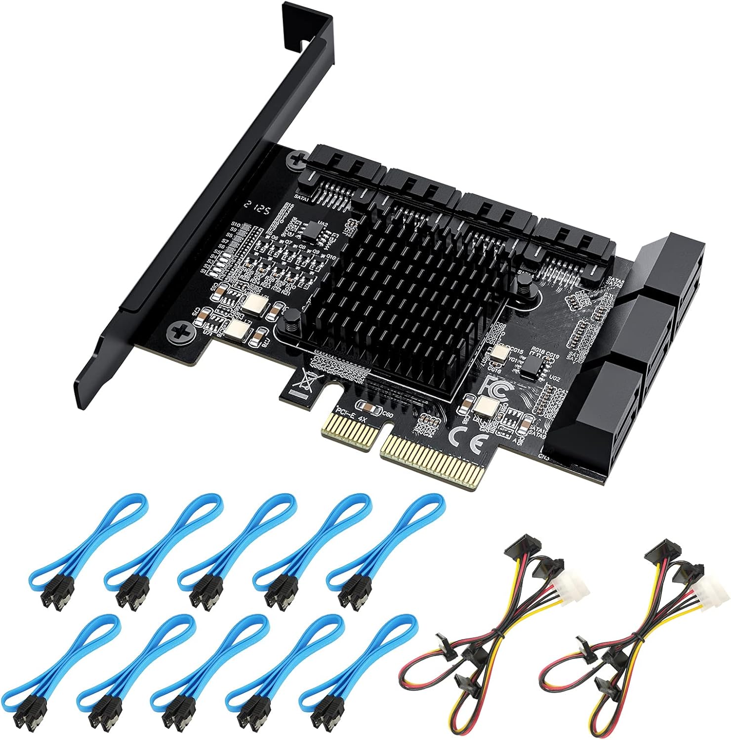 PCIe SATA Card 10 Port with 10 SATA Cables and 2 SATA Power Splitter Cables C611