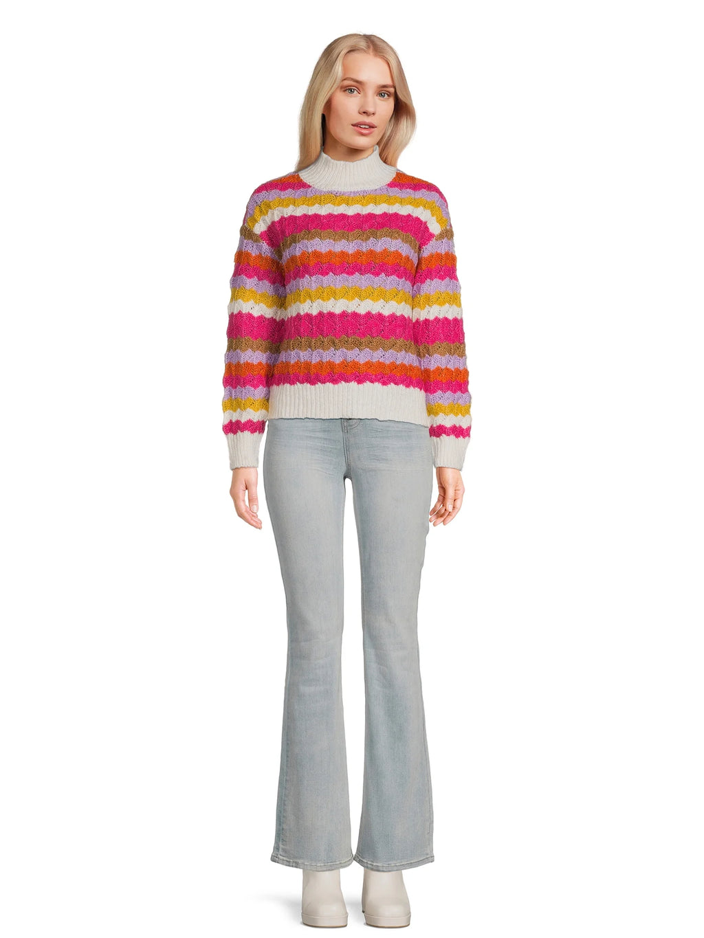 Women's Mock Neck Pullover Sweater with Long Sleeves, Midweight W635