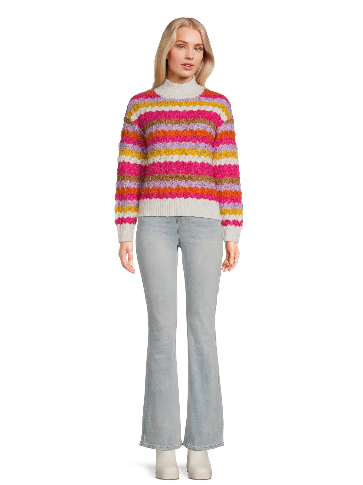 Women's Mock Neck Pullover Sweater with Long Sleeves, Midweight W635