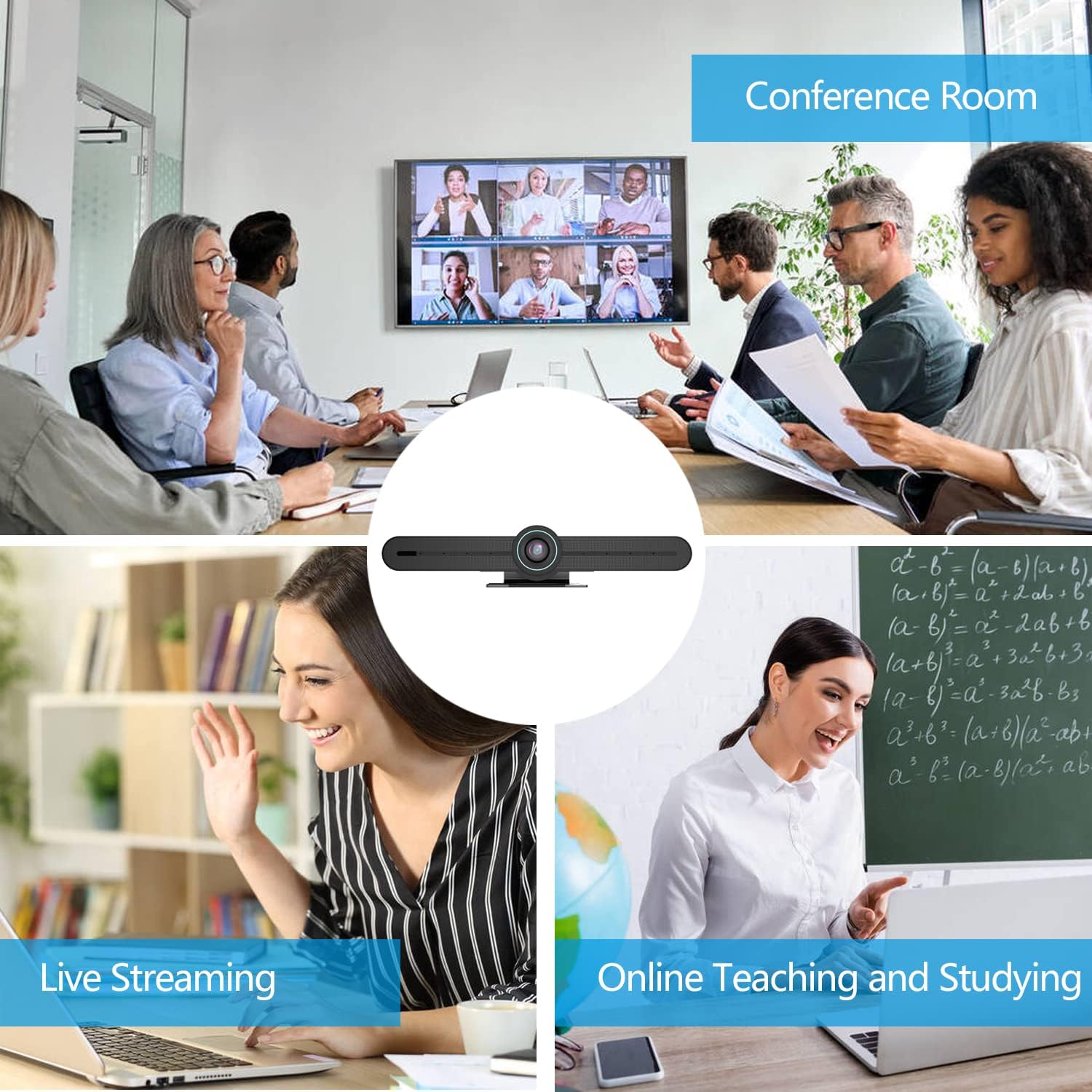 HD 4K Conference Room Webcam with Microphone and Speaker, 3X Digital Zoom, Wide Angle View 3 in 1 USB Webcam T709927