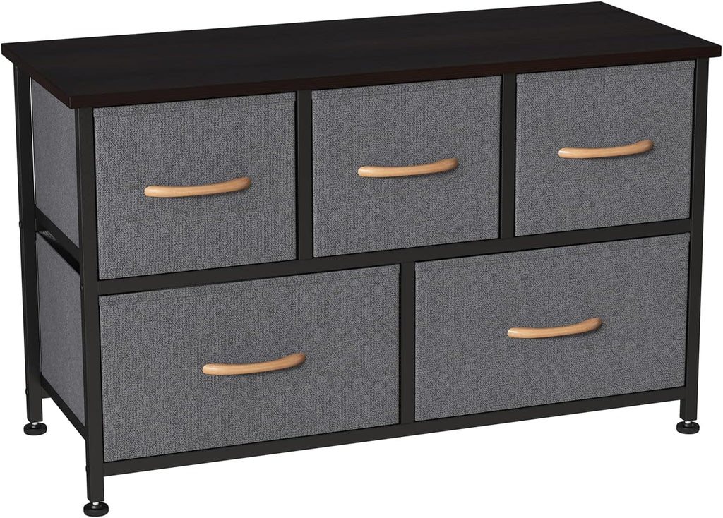 Coffee Brown 5 Drawer Fabric Dresser P9867