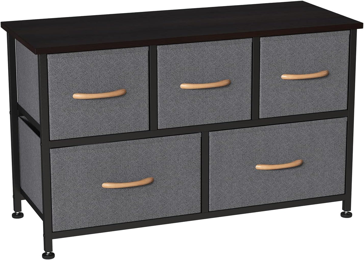 Coffee Brown 5 Drawer Fabric Dresser P9867