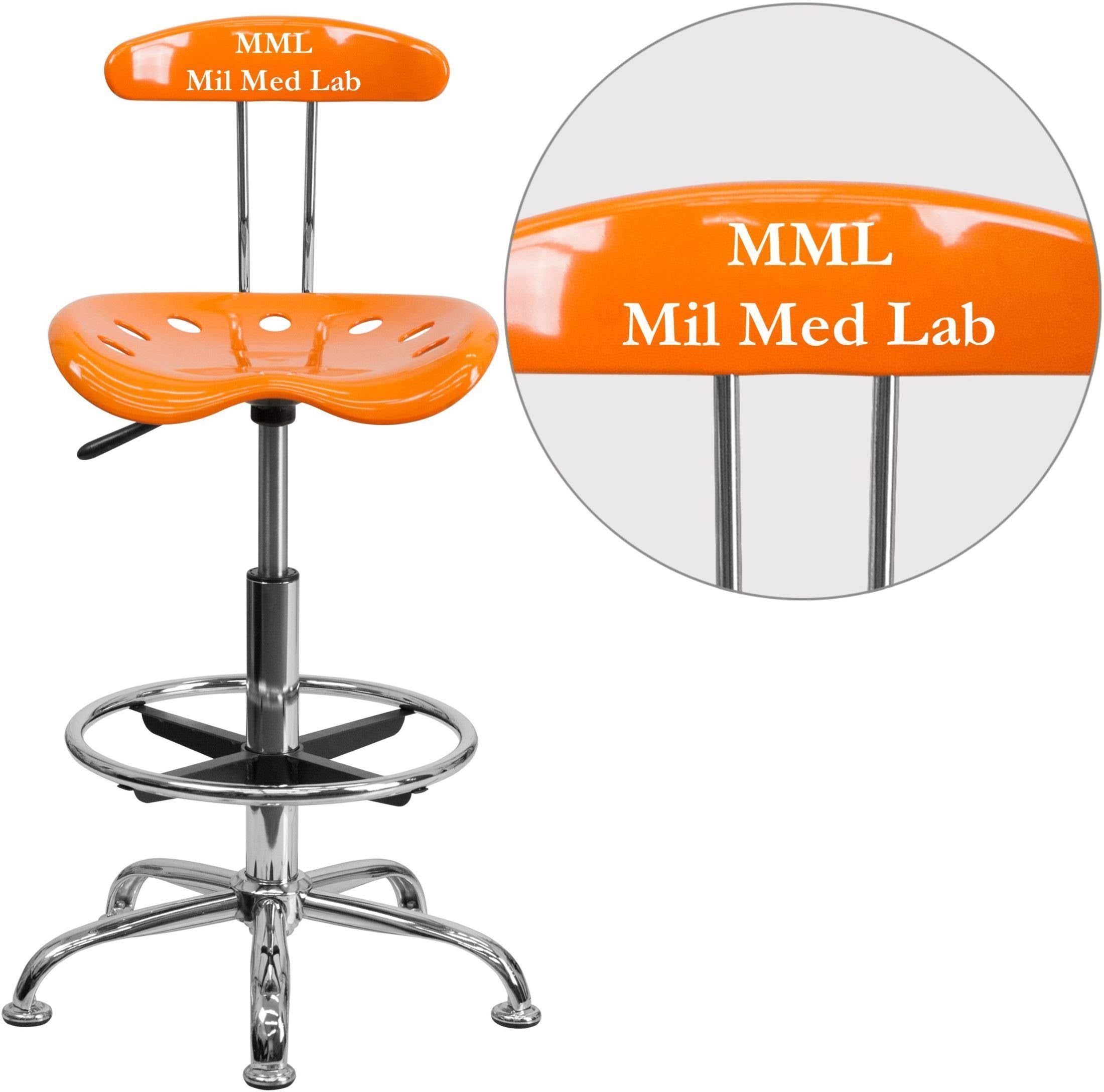 Vibrant Orange and Chrome Drafting Stool with Tractor Seat O30200