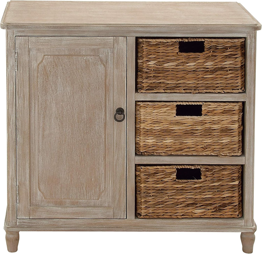 Whitewash Taupe Wood Basket Cabinet Y4717