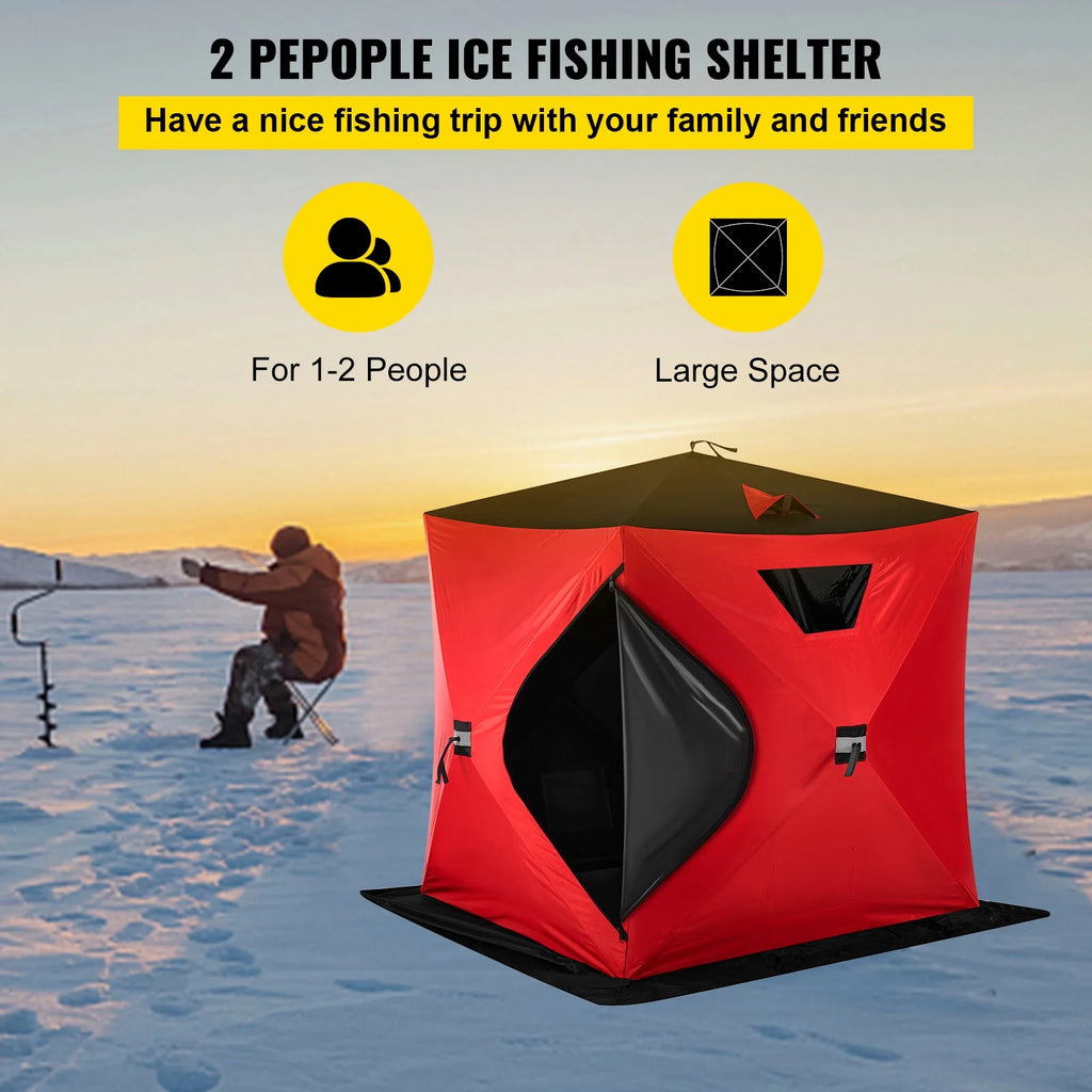 Red 2-Person Ice Fishing Tent with Carrying Bag H292