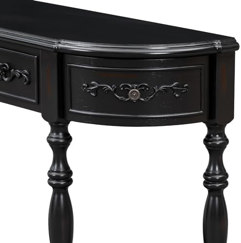 Retro Wood Curved Console Table 52-Inch with Drawers U500
