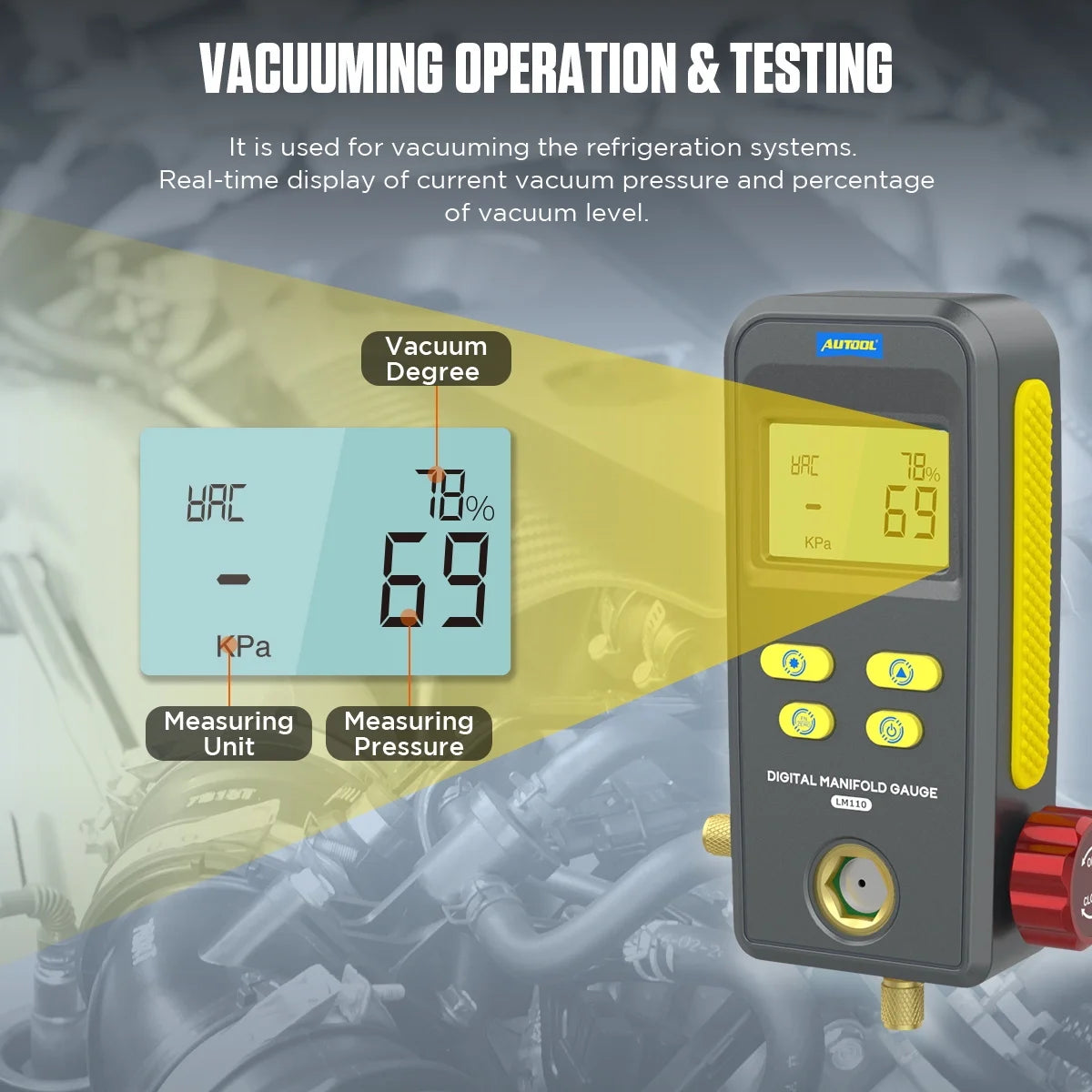 Digital Refrigeration Manifold Gauge Set HVAC Vacuum Pressure Tester Kit G58291