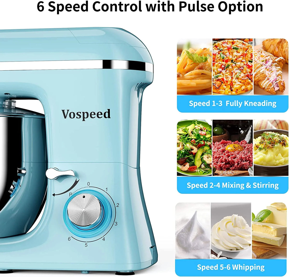 9 IN 1 Stand Mixer 850W Tilt-Head Electric Mixer with 7.5 QT Stainless Steel Bowl, Meat Grinder, Juice Blender with 1.5L Glass Jar - Blue F6973