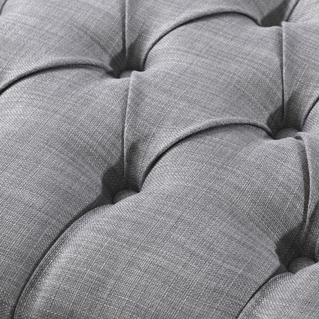 Light Grey Linen Storage Bench with Button Tufted Trim L354