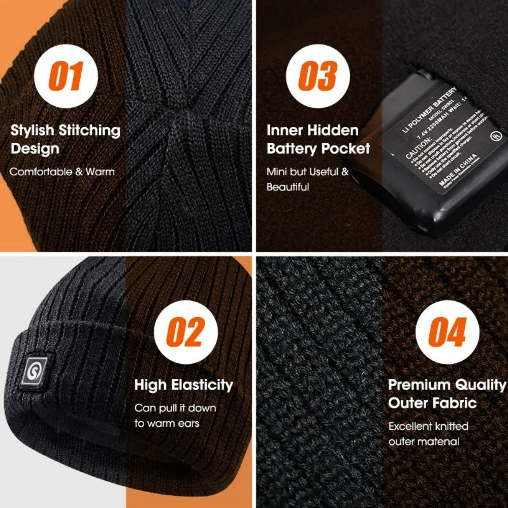 Rechargeable Battery Heating Beanie with 3 Heat Tempo N4016