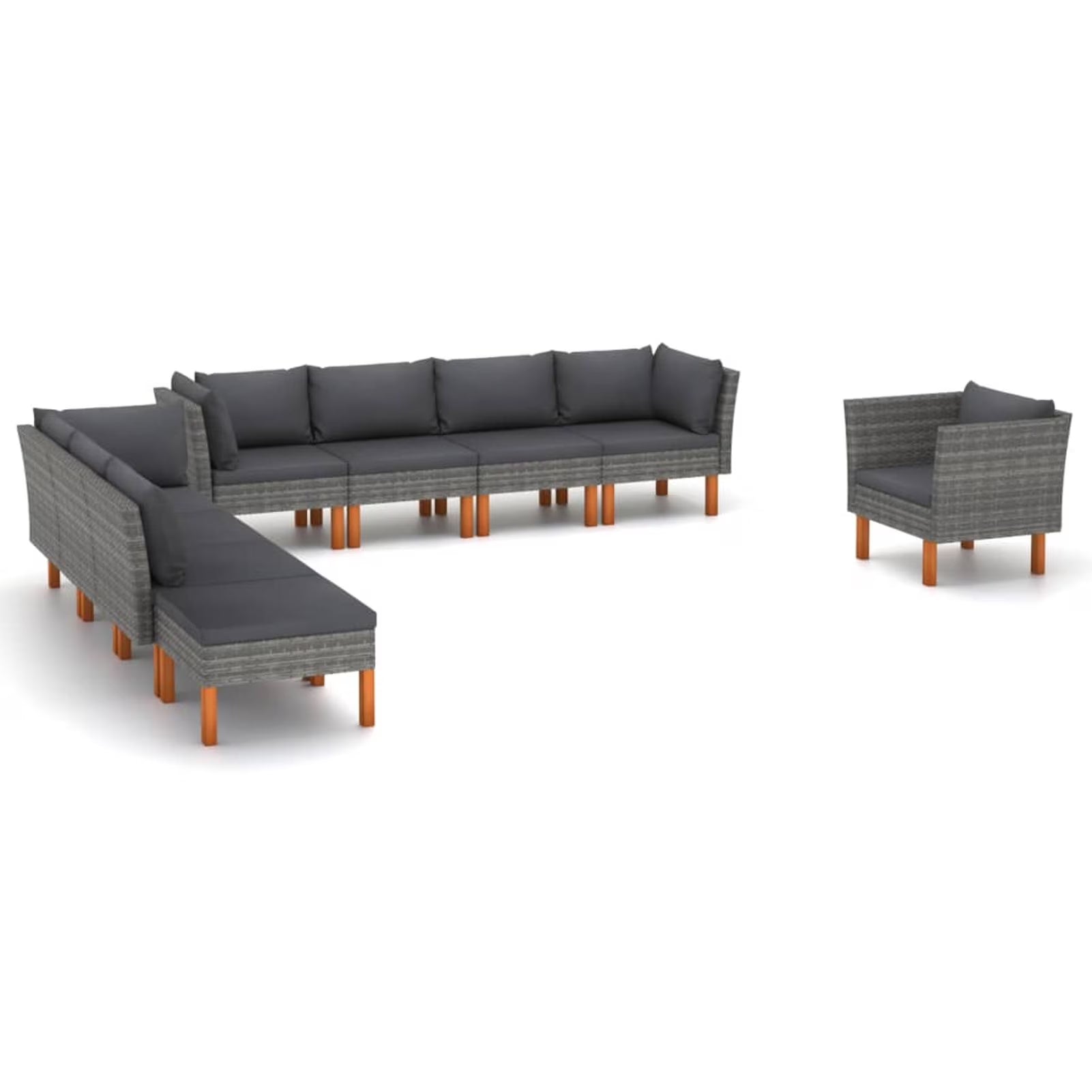9 Piece Gray Poly Rattan Patio Conversation Set O63236