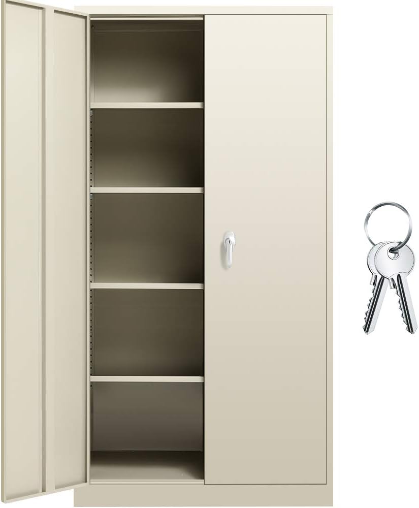 Light Gray Steel Storage Cabinet with 2 Adjustable Shelves E9286