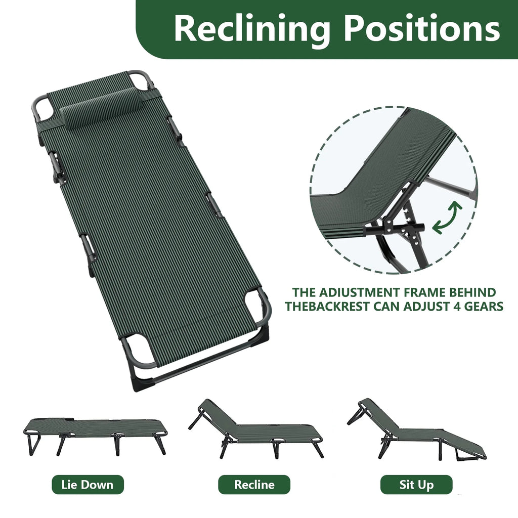 Folding Camping Cot Bed with Mat, Adjustable 4 Position Heavy Duty Outdoor Lounge Chair N5612