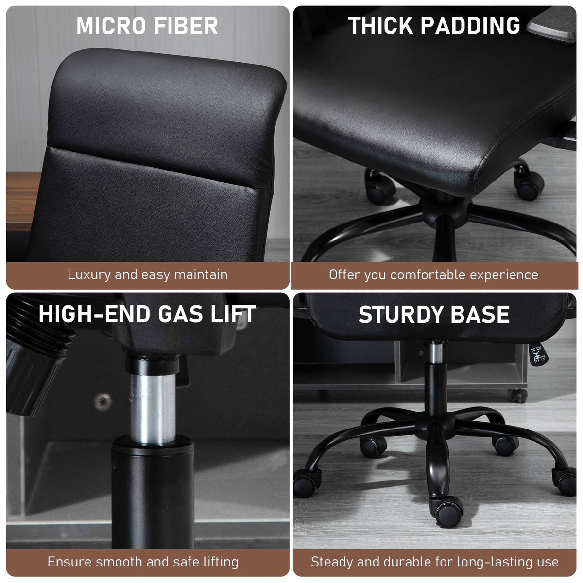 Faux Leather High-Back Office Chair with Adjustable Height, Metal Legs T2004